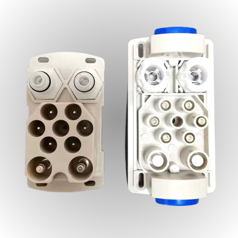 Conector macho y hembra para manípulos de aparatos estéticos: esquema o variantes