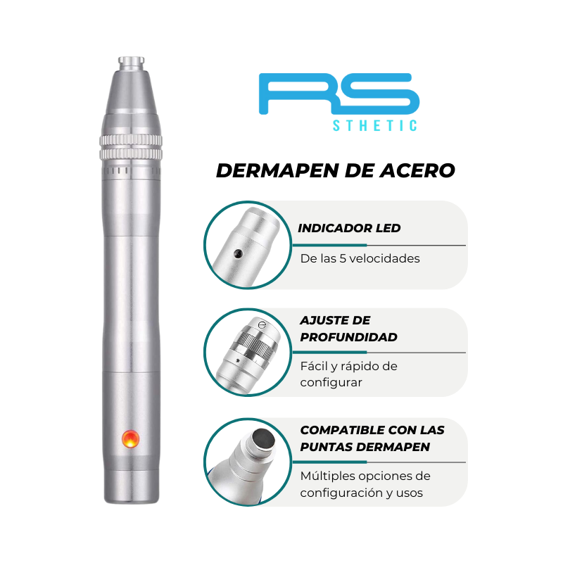 Dermapen RS de Acero Inoxidable: cartuchos compatibles y dotación (detalle 18)