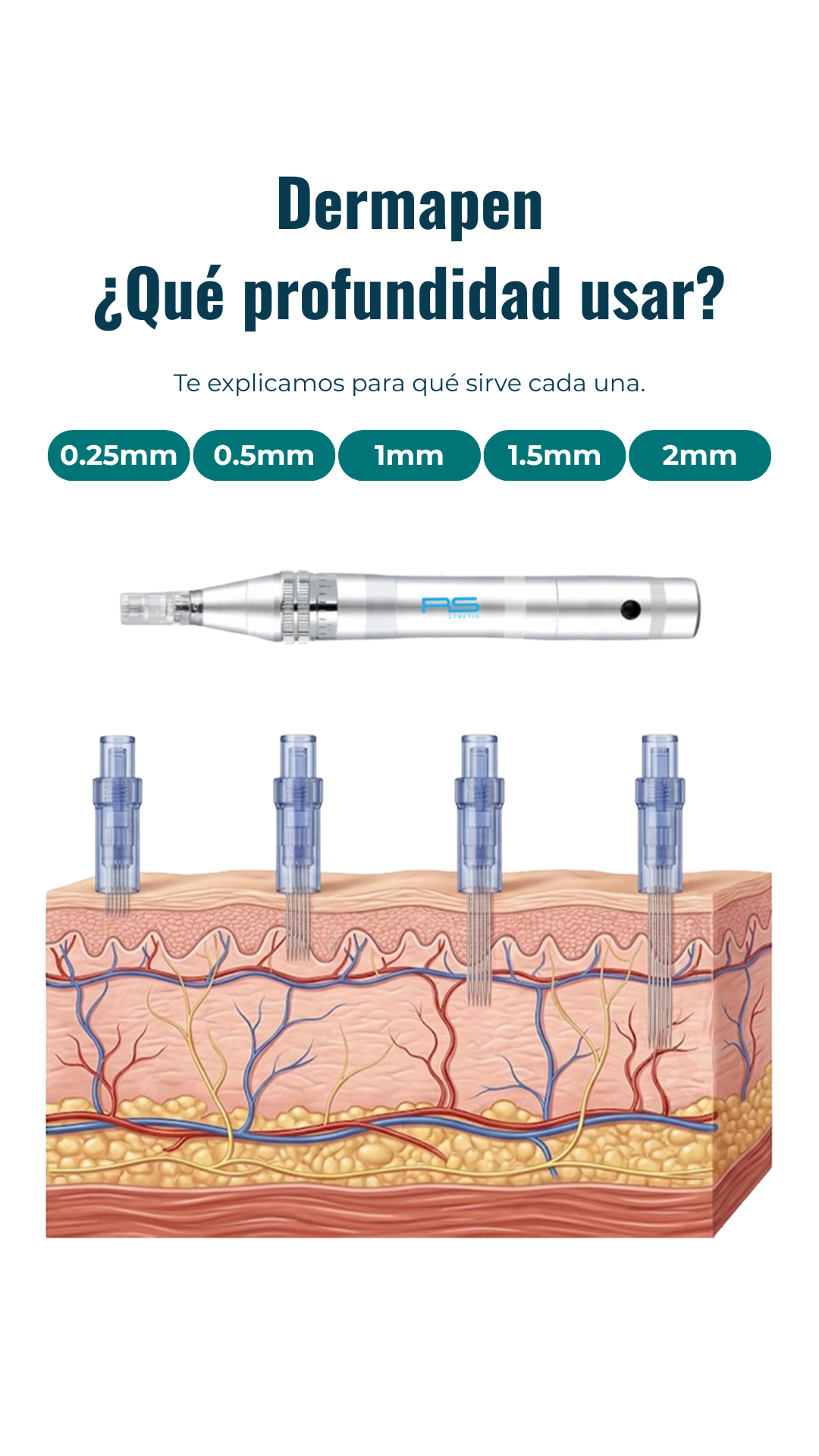 Dermapen RS de Acero Inoxidable: cartuchos compatibles y dotación (detalle 20)